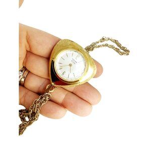 Rouan De Luxe Watch Necklace Lady's Watch Wind Up Watch Gold Tone with Chain